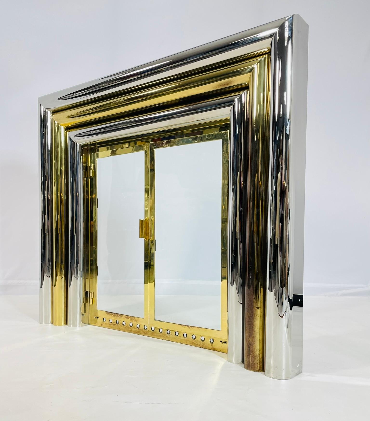 Brass & Chrome Fireplace Surround in the style of Sandro Petti For Sale 1
