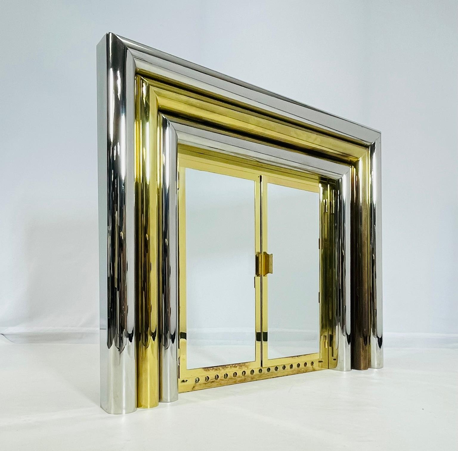 Brass & Chrome Fireplace Surround in the style of Sandro Petti For Sale 2