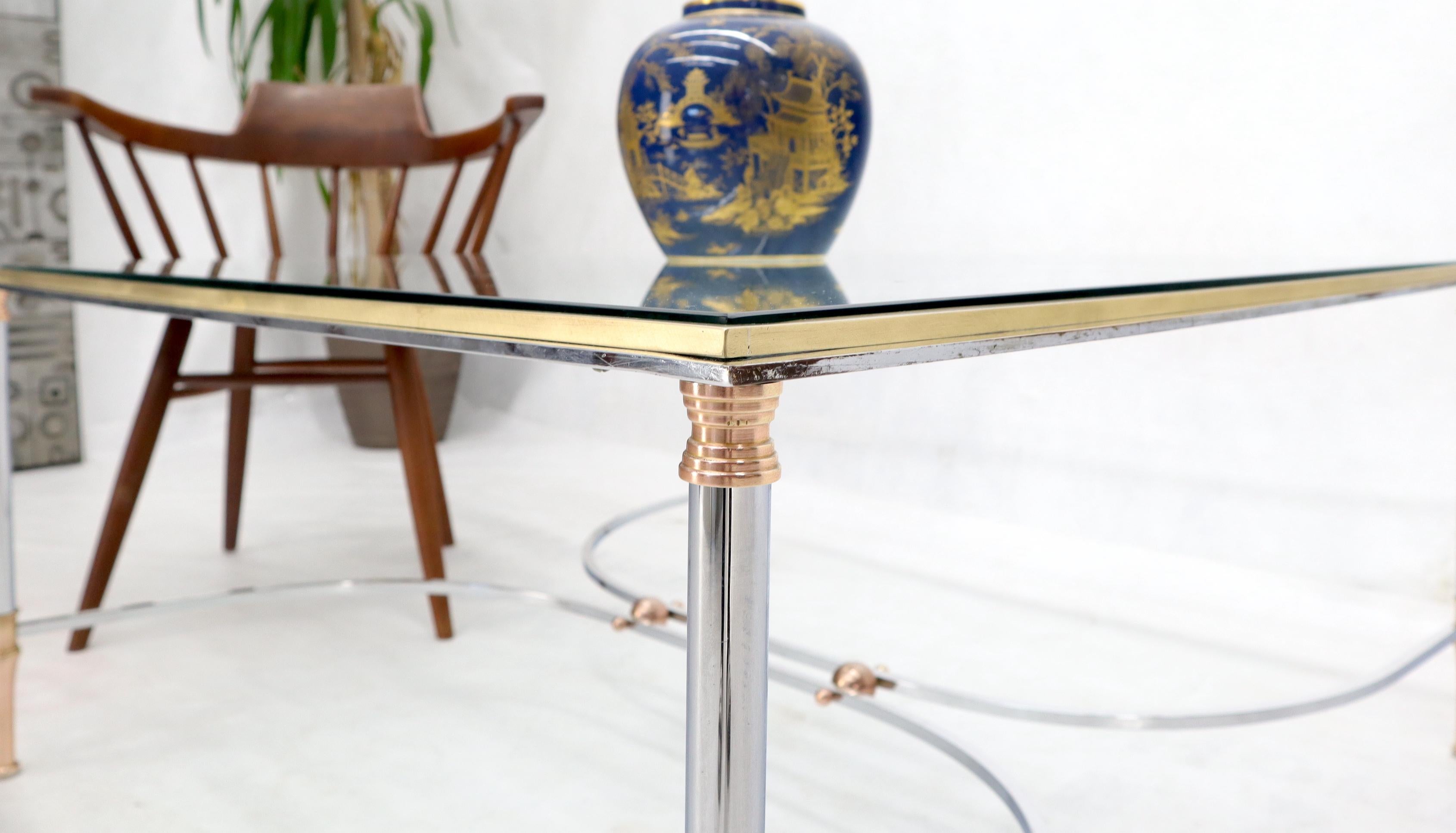 Mid-Century Modern Brass Chrome Glass & Copper Square Coffee Table Atr. to Jansen For Sale