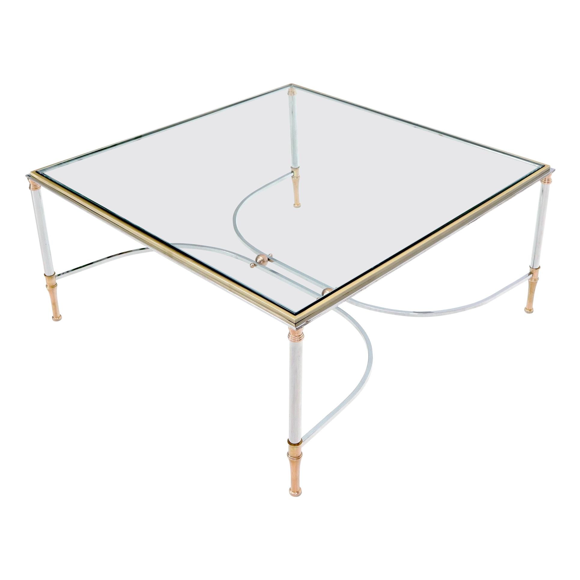 Brass Chrome Glass & Copper Square Coffee Table Atr. to Jansen For Sale