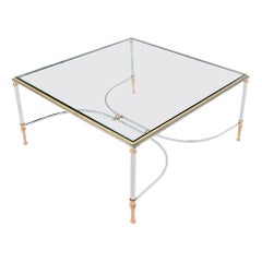 Brass Chrome Glass & Copper Square Coffee Table Atr. to Jansen