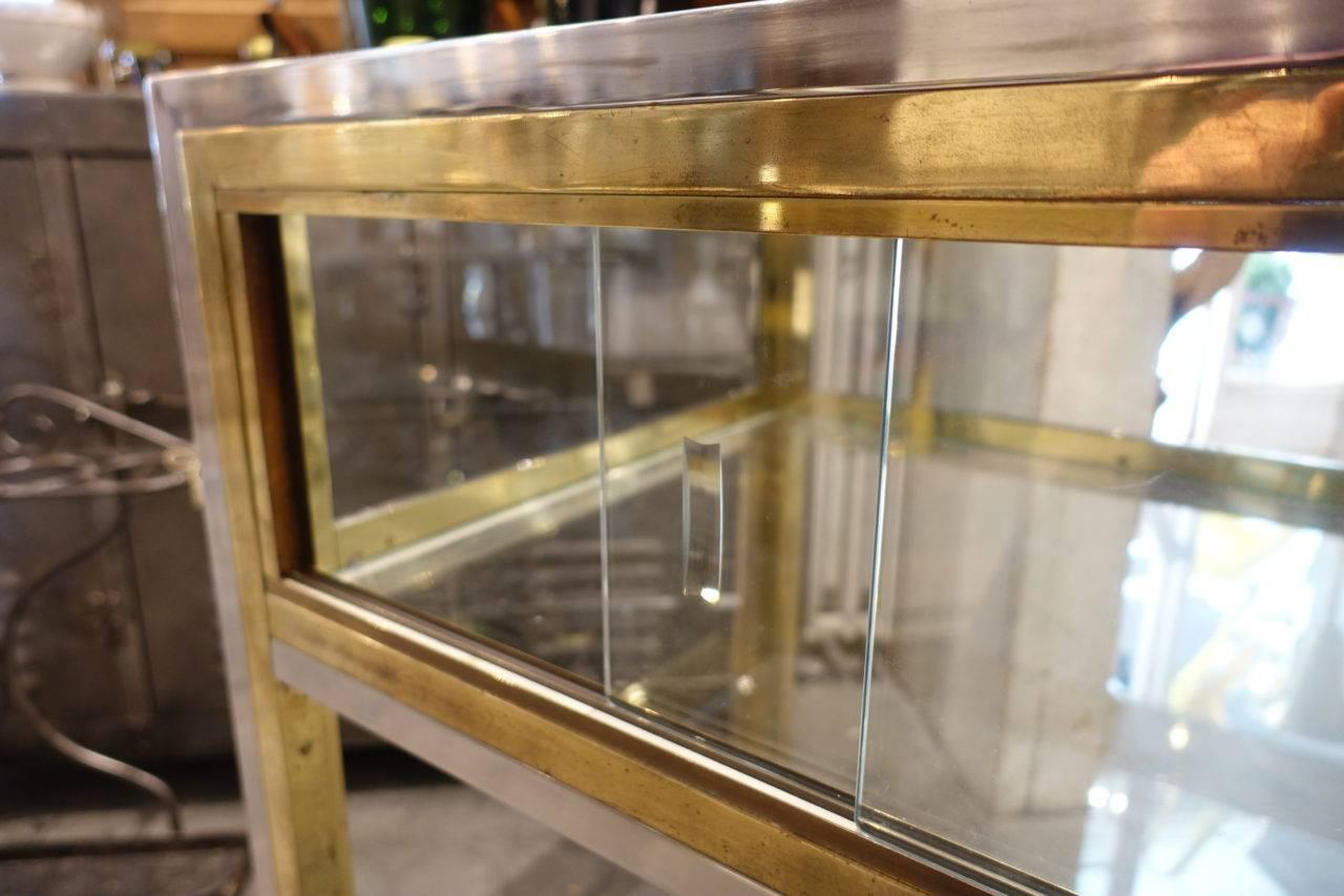 French Brass Chrome Glass Display Table