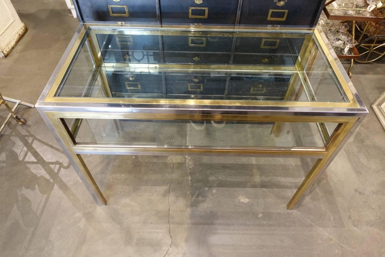 Brass Chrome Glass Display Table In Excellent Condition In Copenhagen K, DK