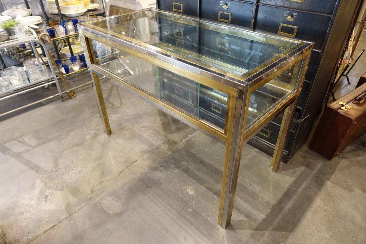 Brass Chrome Glass Display Table 1
