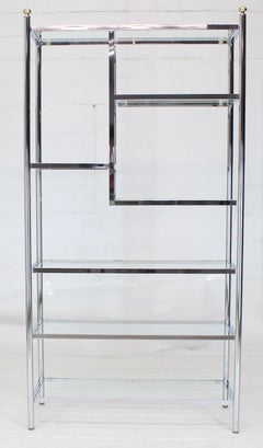 Brass Chrome Glass Large Étagère Shelving Display