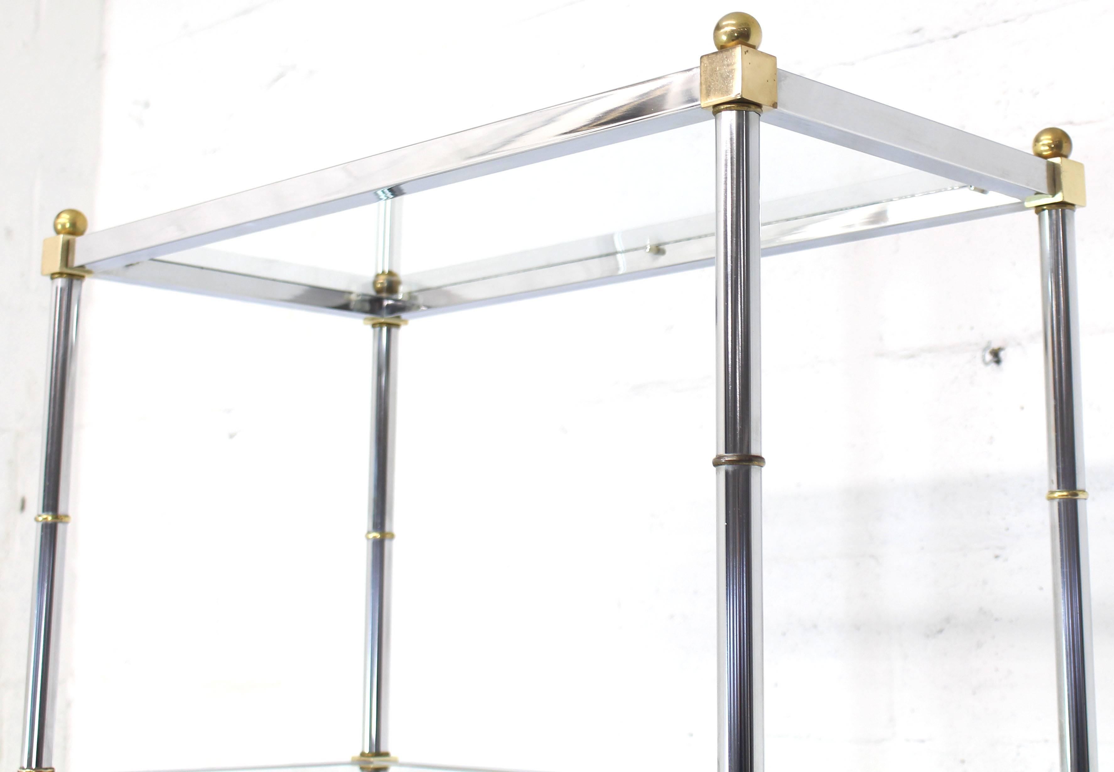 Mid-Century Modern Brass Chrome Glass Tall Etagere For Sale