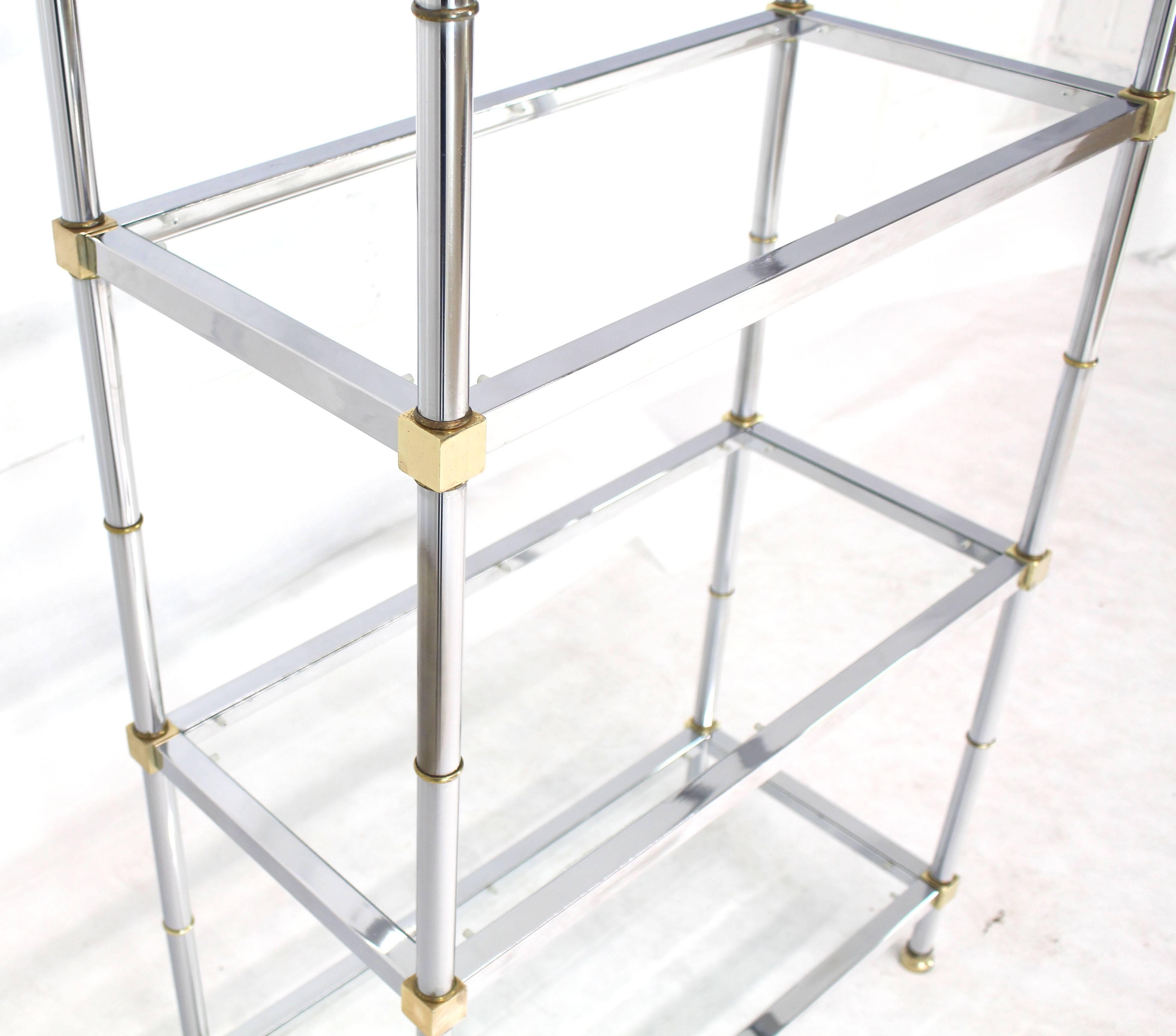 American Brass Chrome Glass Tall Etagere For Sale