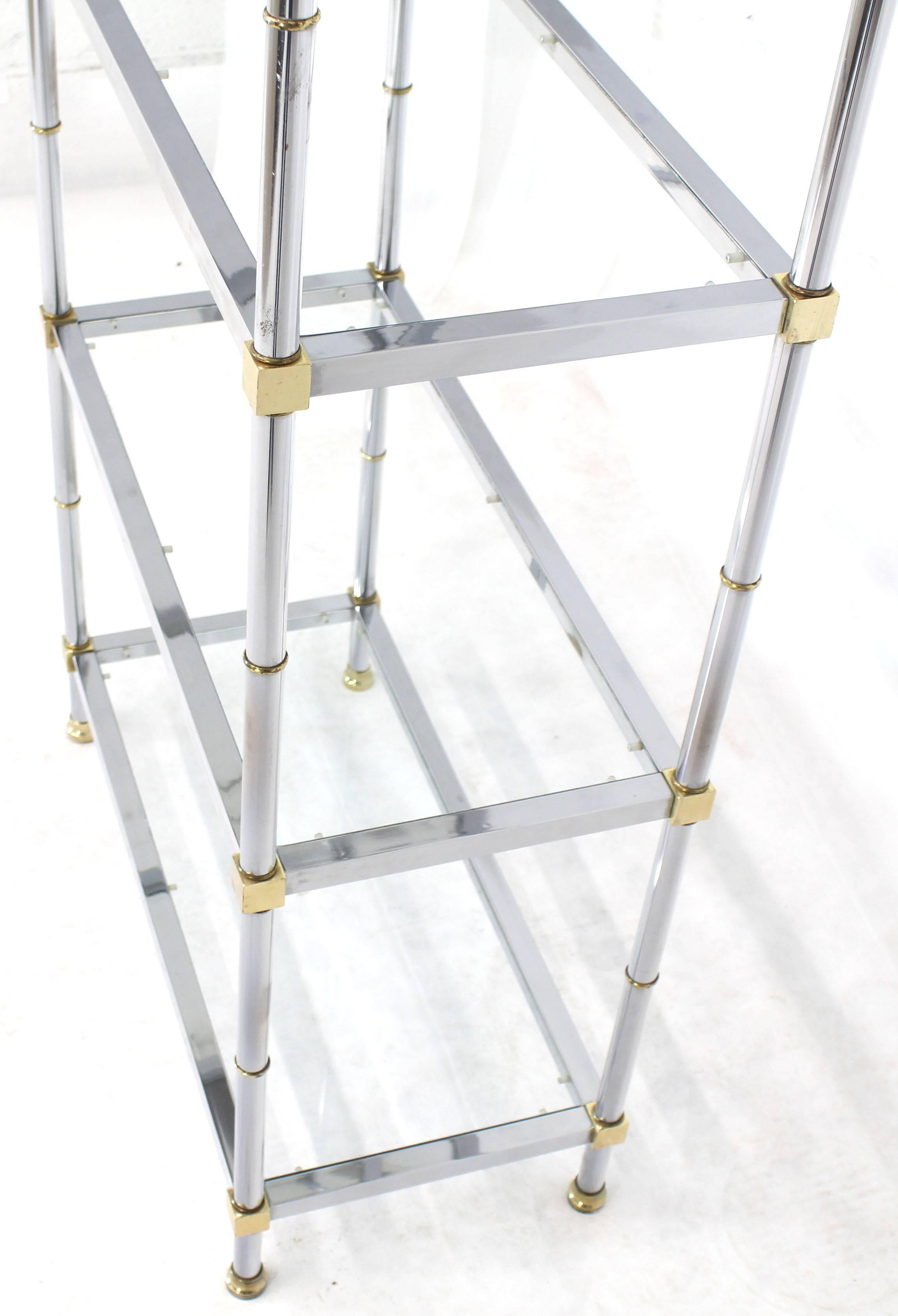 Polished Brass Chrome Glass Tall Etagere For Sale