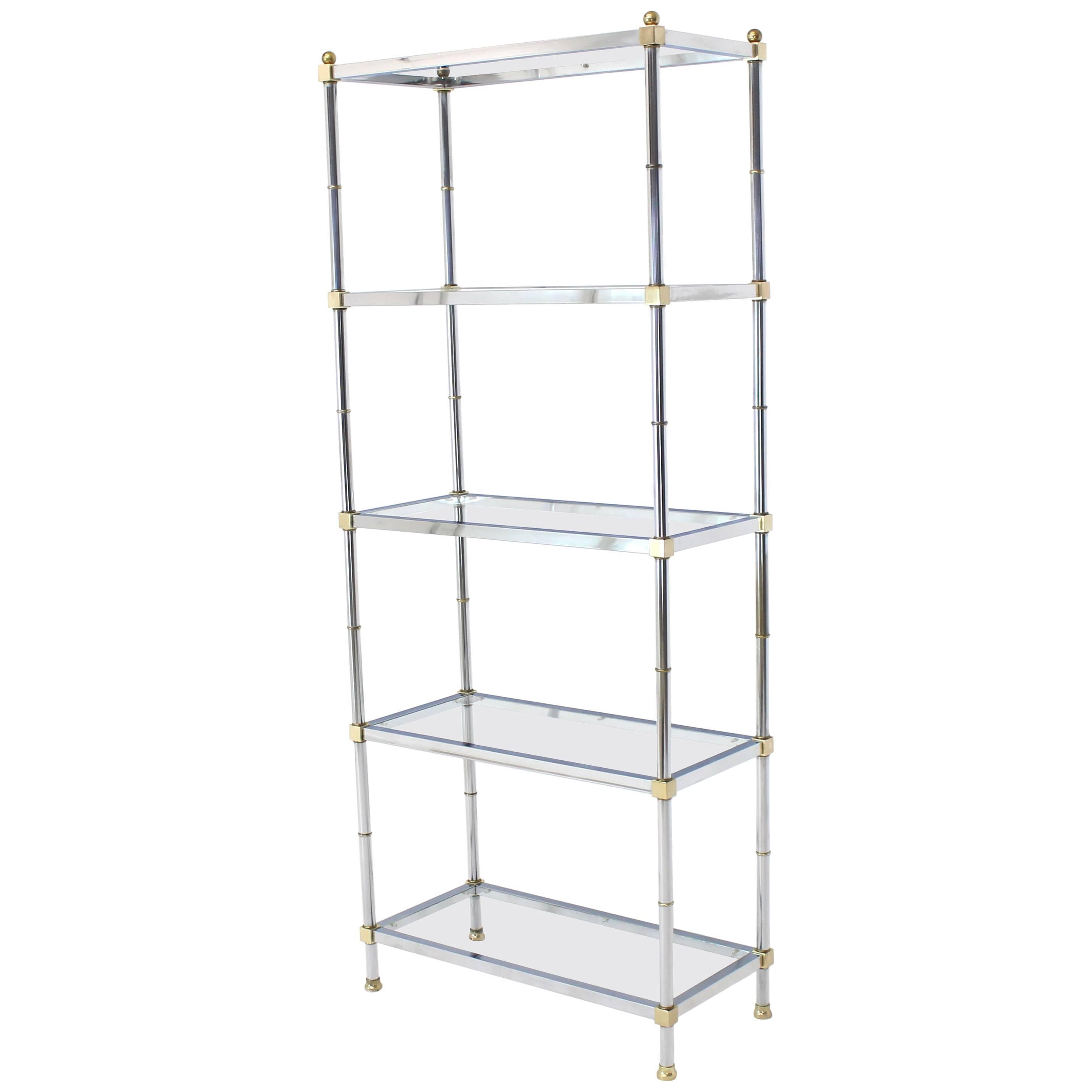 Etagère haute en laiton, chrome et verre