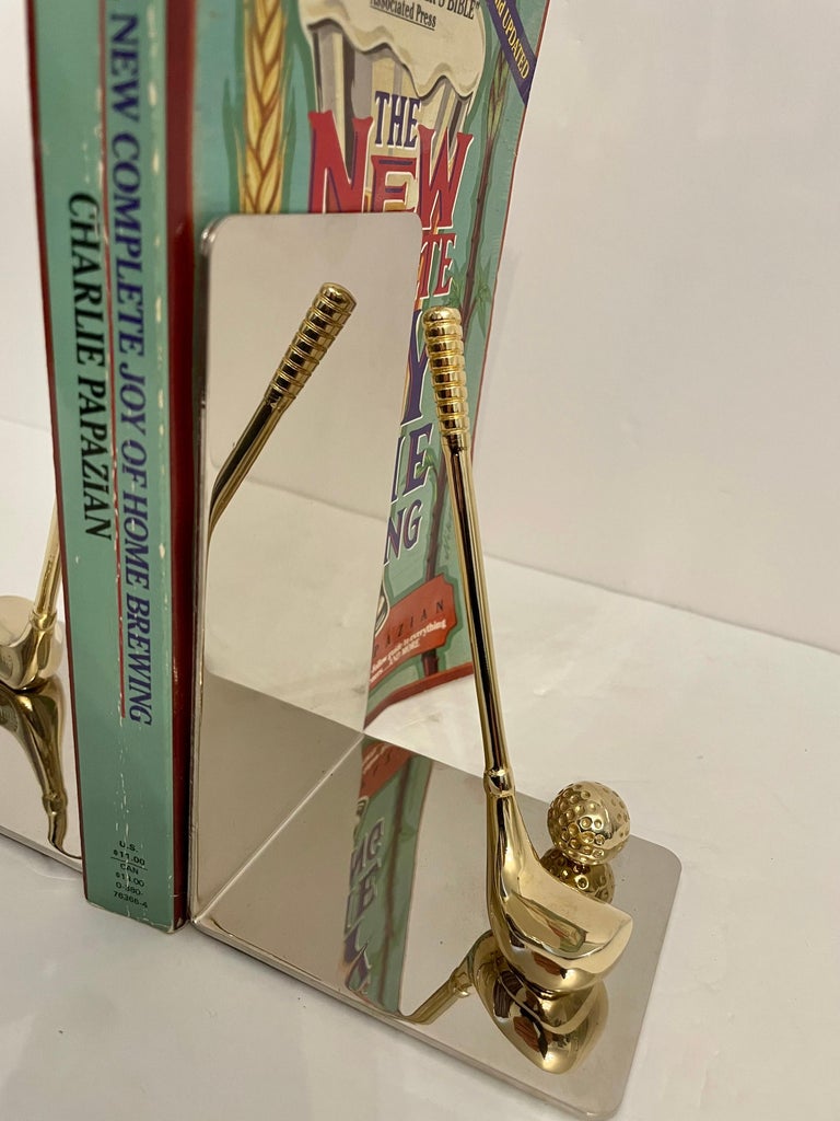 Brass and Chrome Golf Club Bookends For Sale at 1stDibs