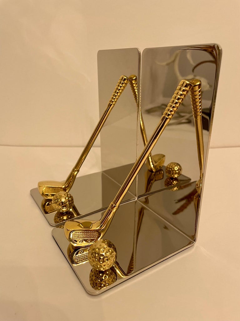Brass and Chrome Golf Club Bookends For Sale at 1stDibs