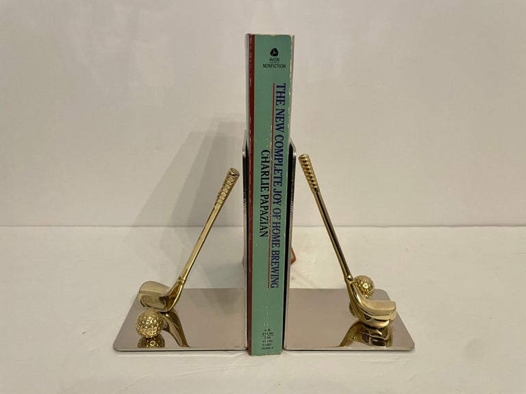 Brass and Chrome Golf Club Bookends For Sale at 1stDibs