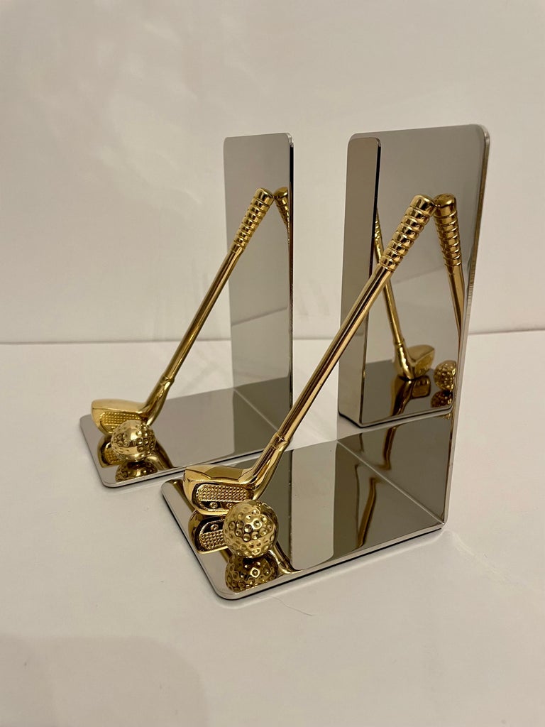 Brass and Chrome Golf Club Bookends For Sale at 1stDibs