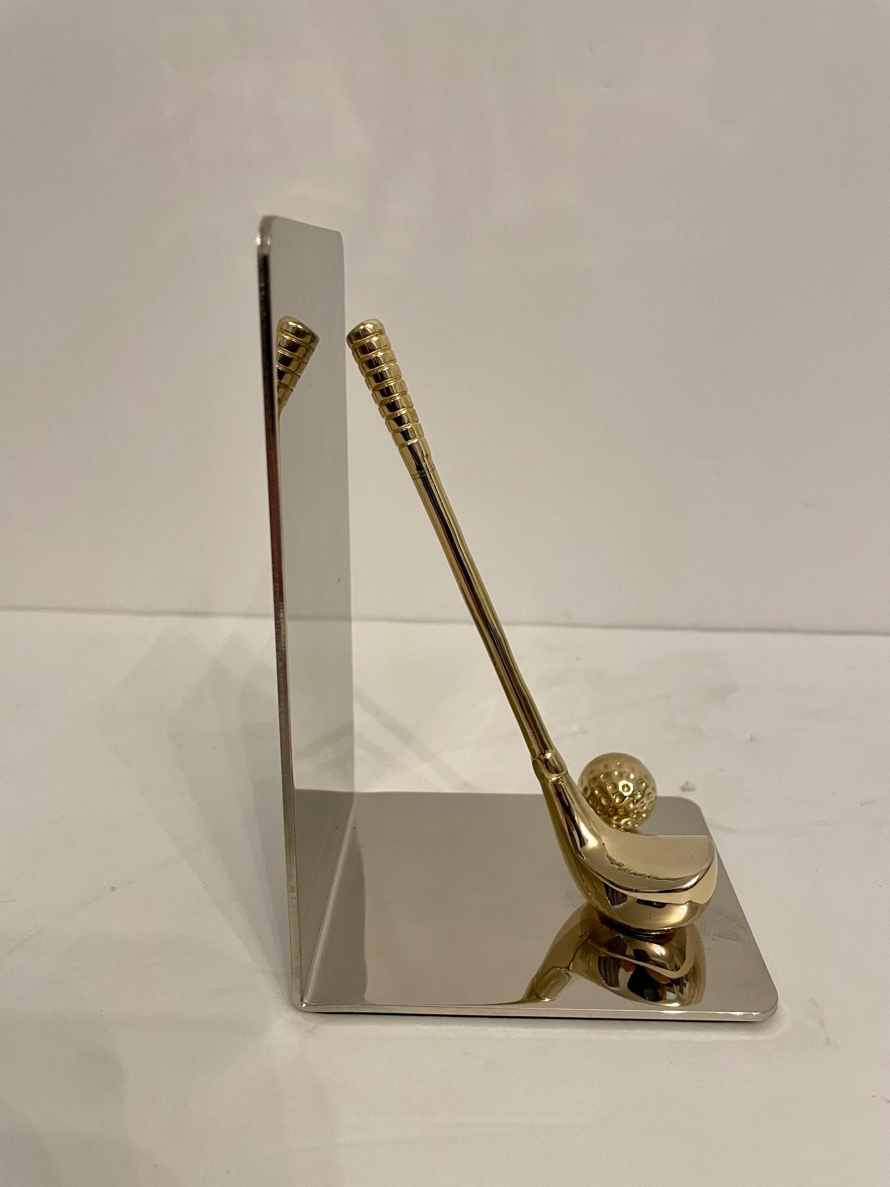 Brass & Chrome Golf Club Bookends In Good Condition In New York, NY