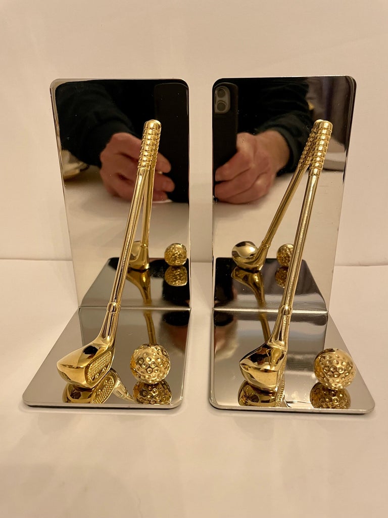 Brass and Chrome Golf Club Bookends For Sale at 1stDibs