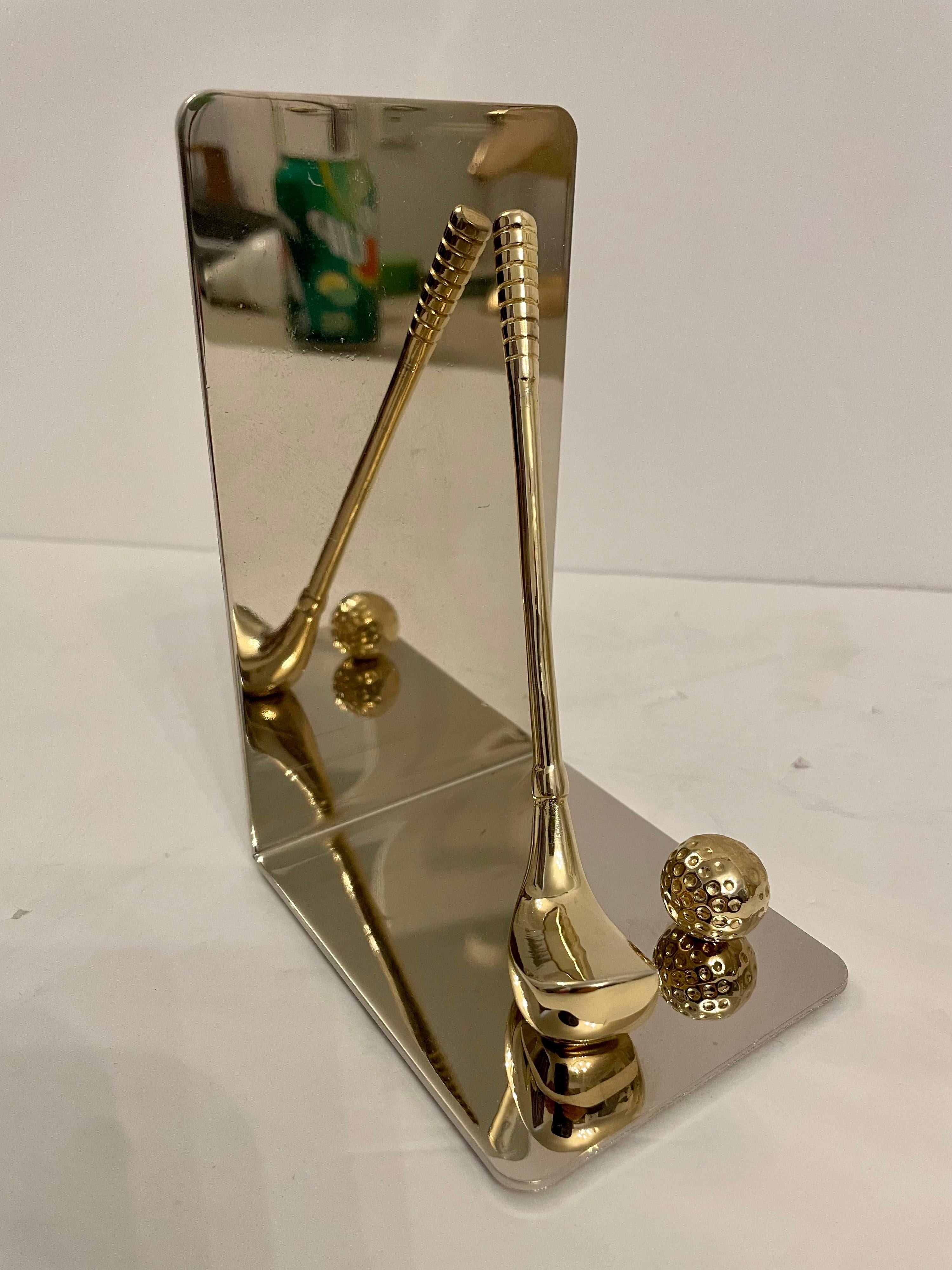 20th Century Brass & Chrome Golf Club Bookends