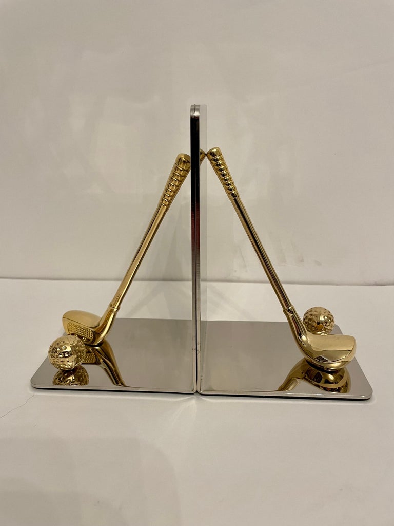 Brass and Chrome Golf Club Bookends For Sale at 1stDibs