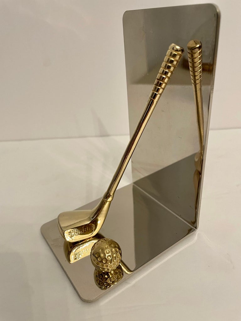 Brass and Chrome Golf Club Bookends For Sale at 1stDibs