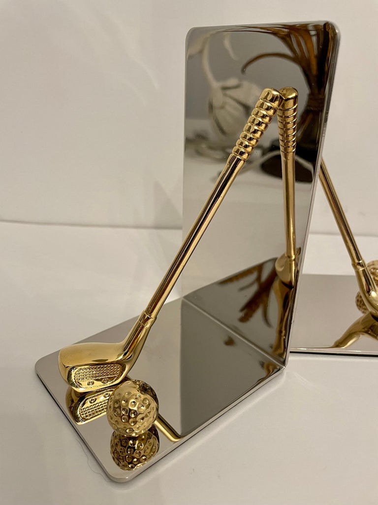 Brass and Chrome Golf Club Bookends For Sale at 1stDibs