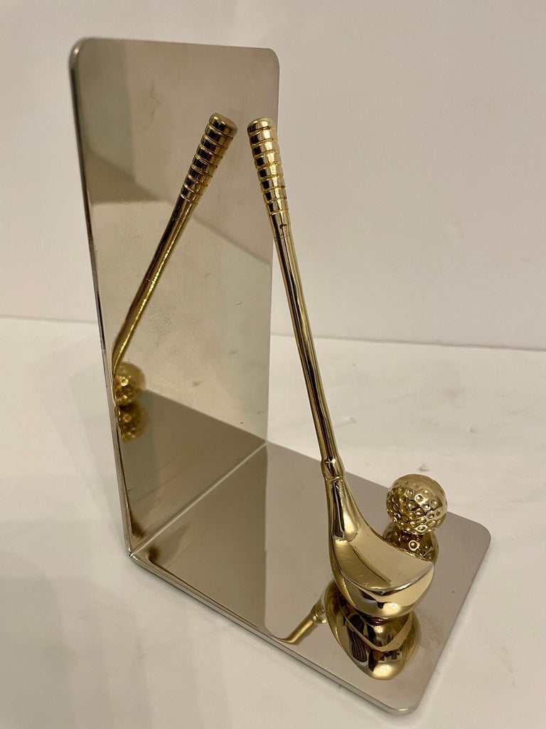 Brass and Chrome Golf Club Bookends For Sale at 1stDibs