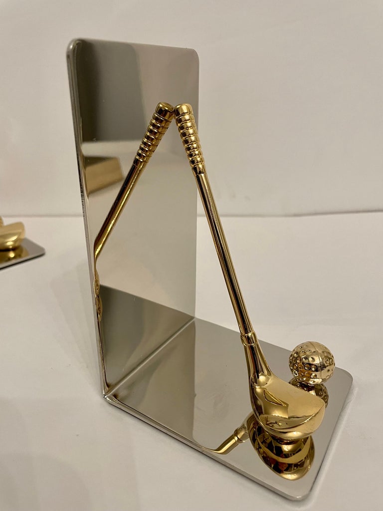 Brass and Chrome Golf Club Bookends For Sale at 1stDibs