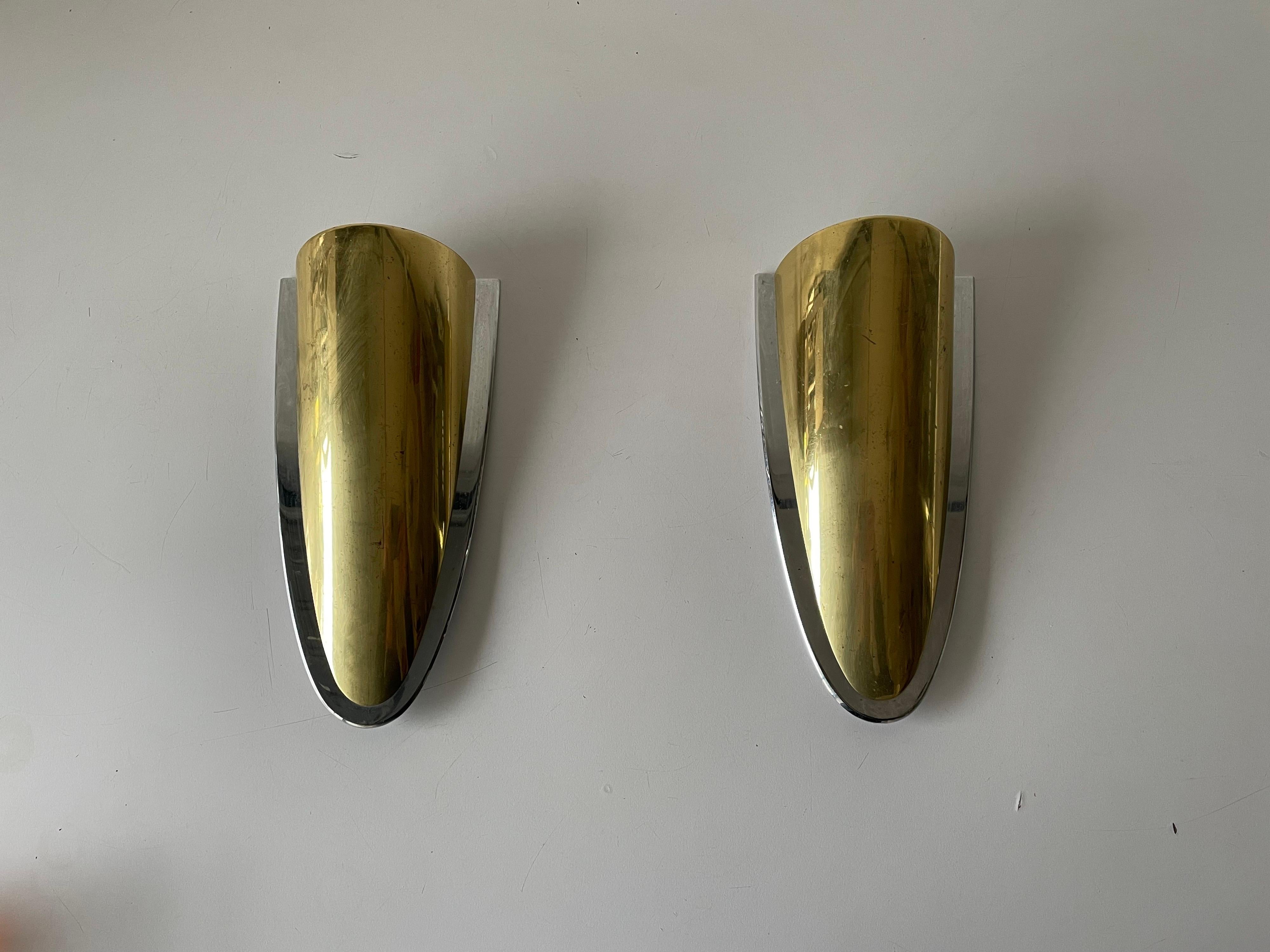 Brass & Chrome Heavy Sconces by Art-Line, 1970s Germany In Good Condition For Sale In Hagenbach, DE