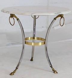 Brass Chrome Marble-Top Hoof Feet Large Rings Accents Gueridon Centre Table