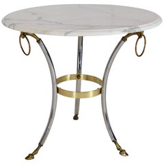 Brass Chrome Marble-Top Hoof Feet Large Rings Accents Gueridon Centre Table