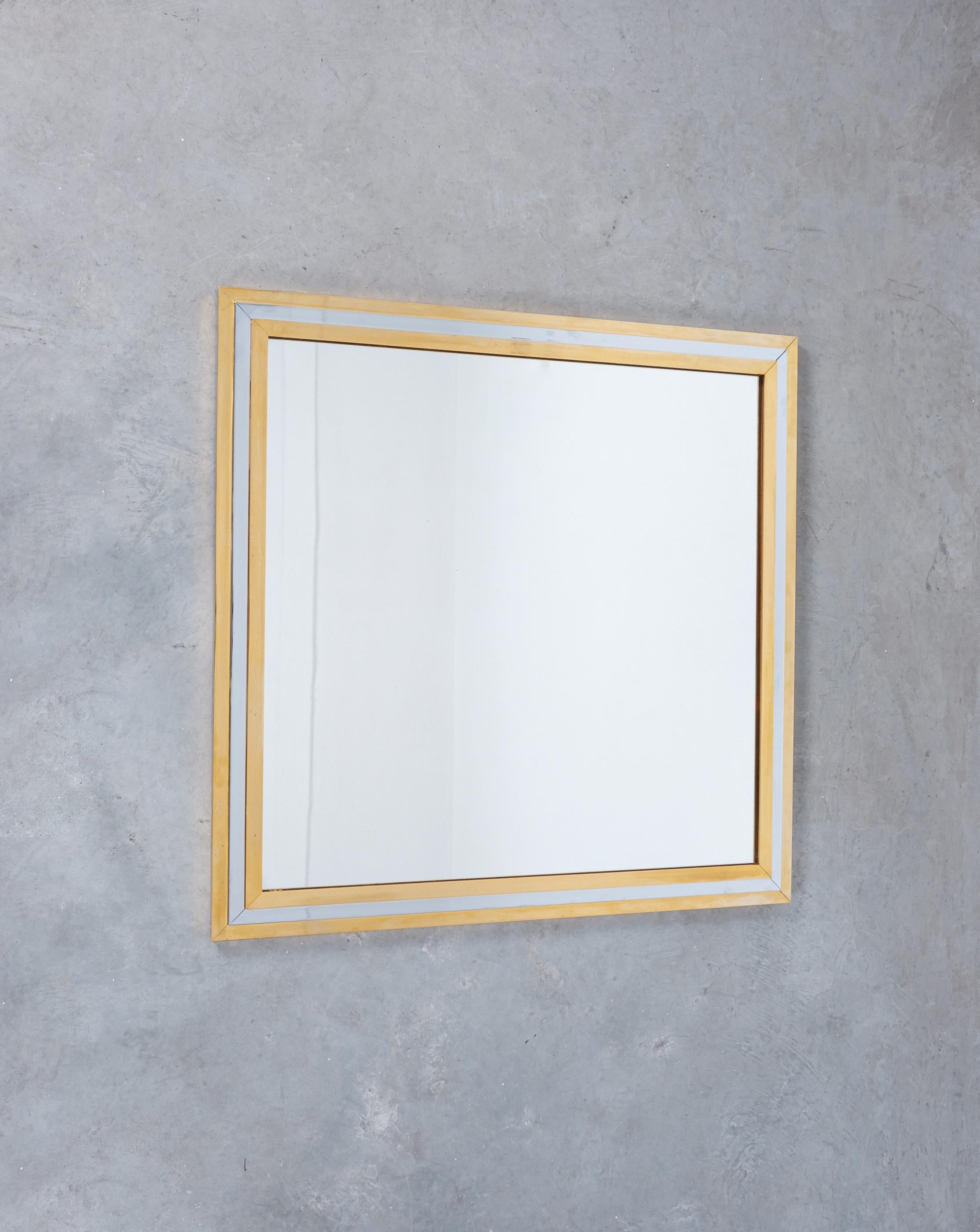 italien Miroir en laiton et chrome attribué Romeo Rega, Italie, 1970 en vente