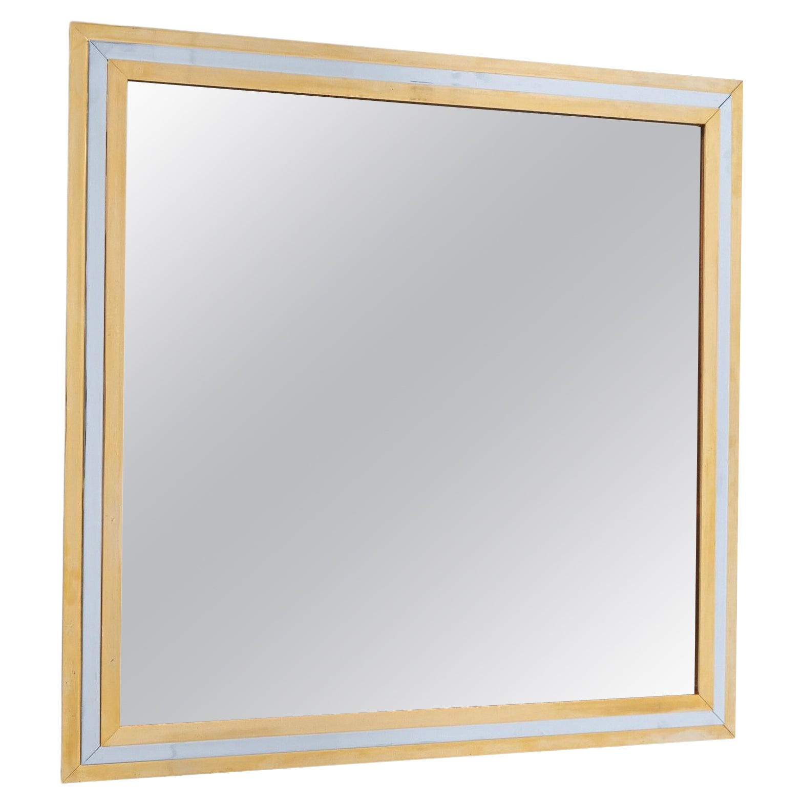 Miroir en laiton et chrome attribué Romeo Rega, Italie, 1970