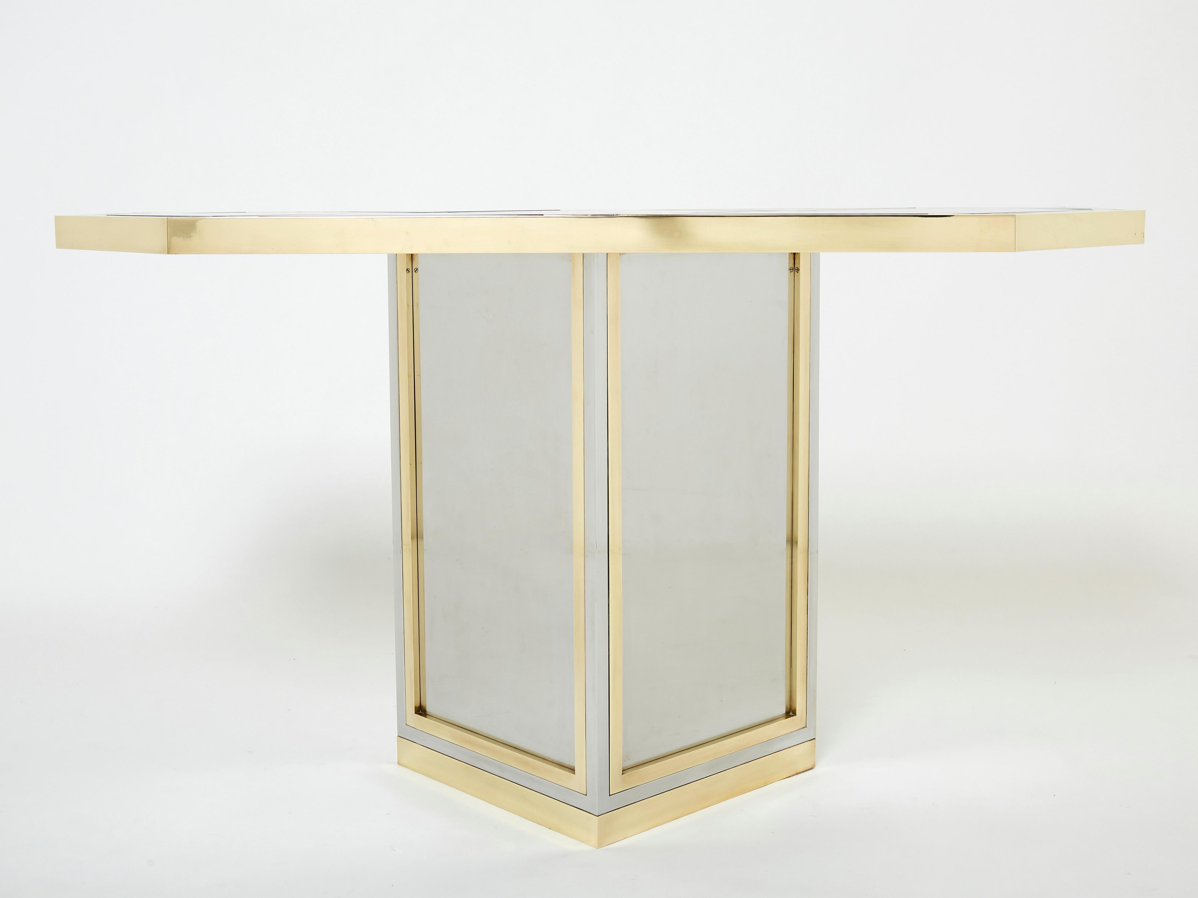 Table console à miroir en laiton et acier chromé de Romeo Rega, années 1970 en vente 4