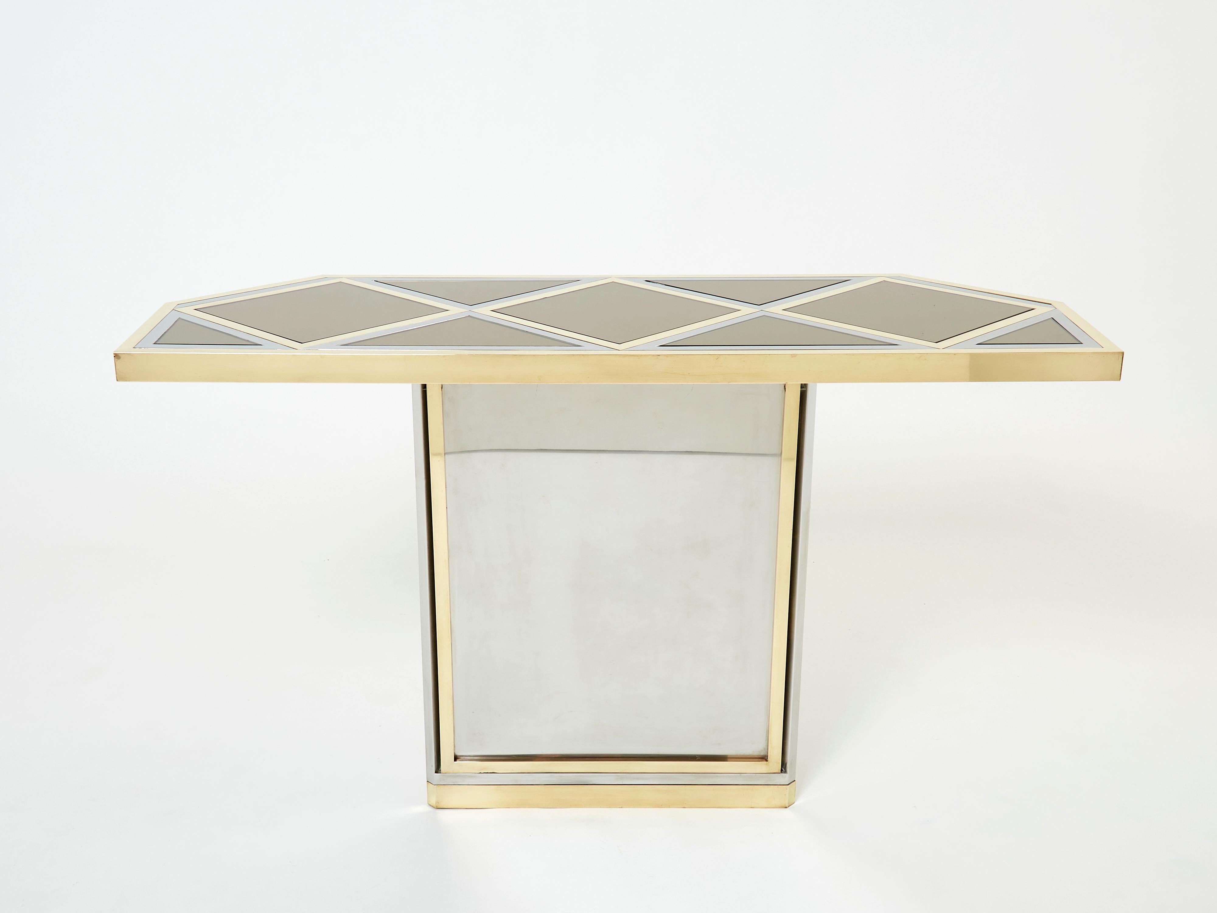 Table console à miroir en laiton et acier chromé de Romeo Rega, années 1970 en vente 5