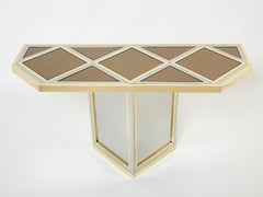 Brass Chrome Steel Mirrored Console Table by Romeo Rega 1970s
