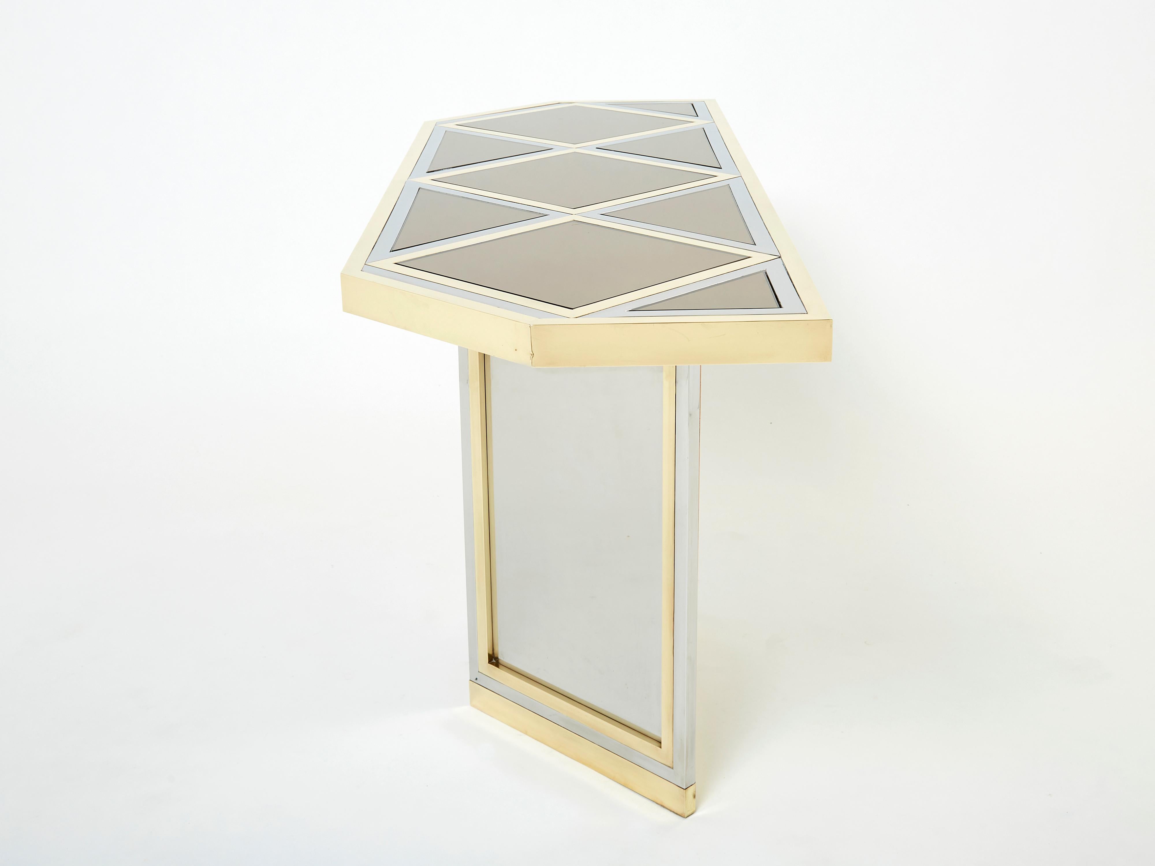 Table console à miroir en laiton et acier chromé de Romeo Rega, années 1970 en vente 1