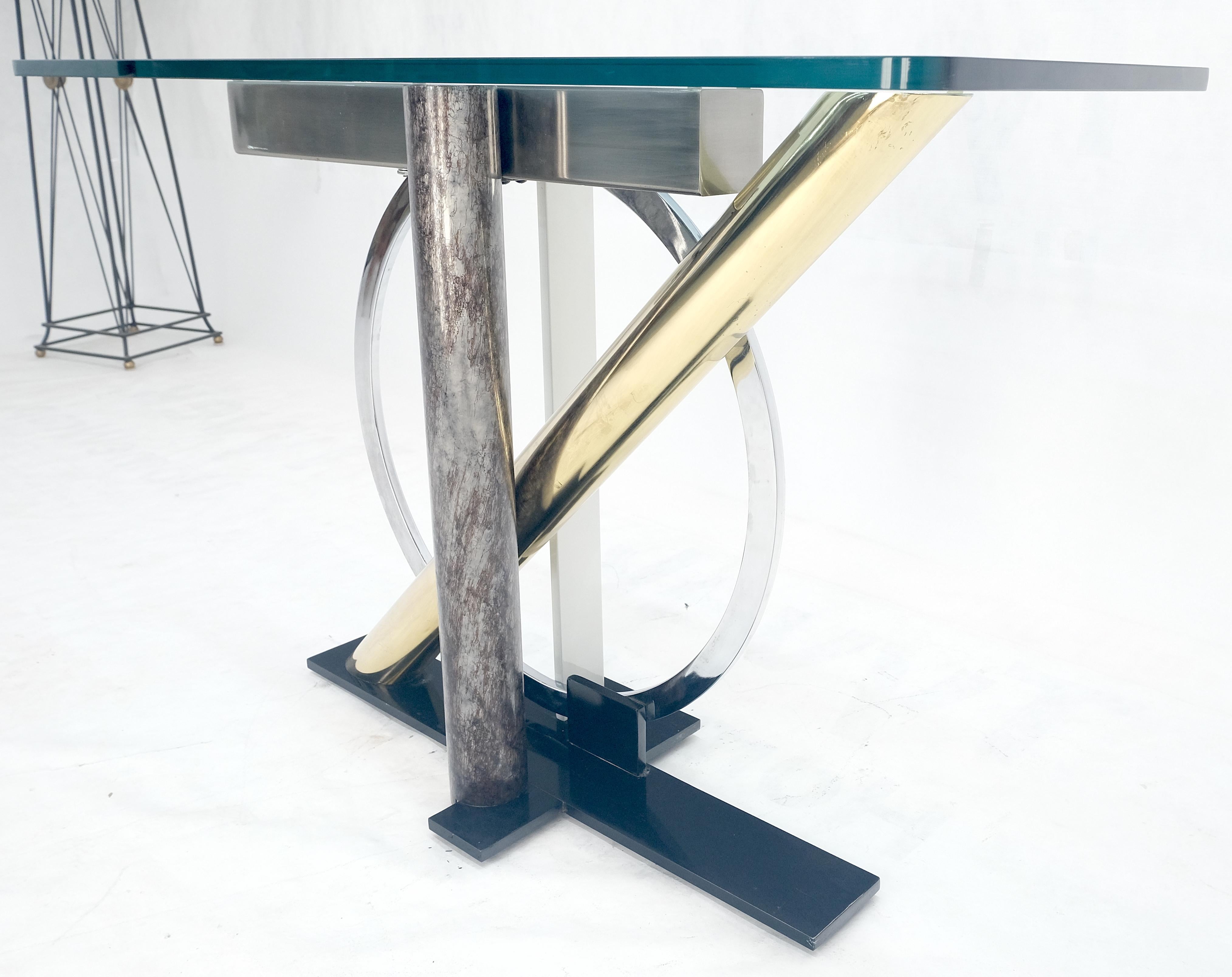 Brass Chrome Steel Sculpture Base Glass Top Rectangle Console Sofa Table MINT! 5