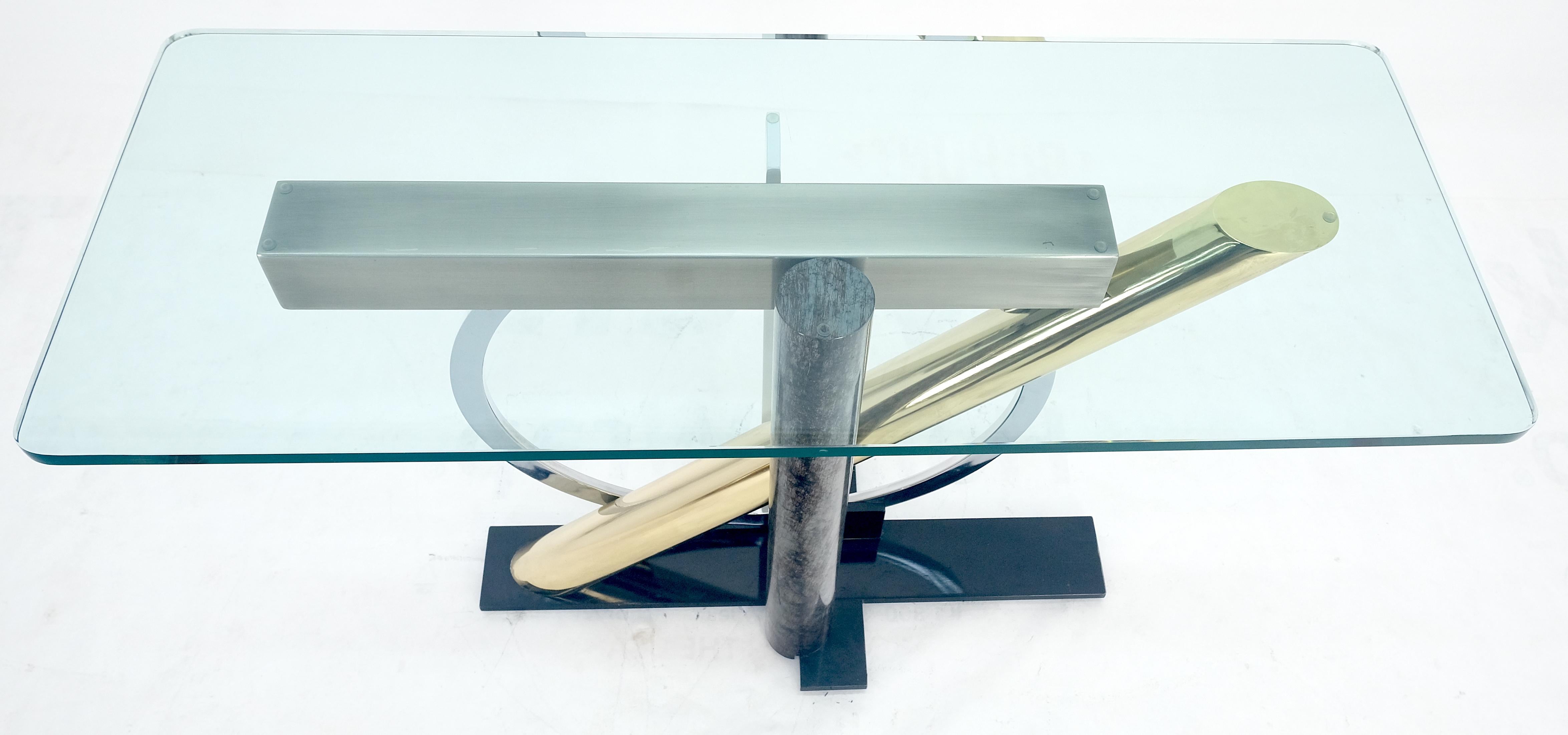 Brass Chrome Steel Sculpture Base Glass Top Rectangle Console Sofa Table MINT! 6