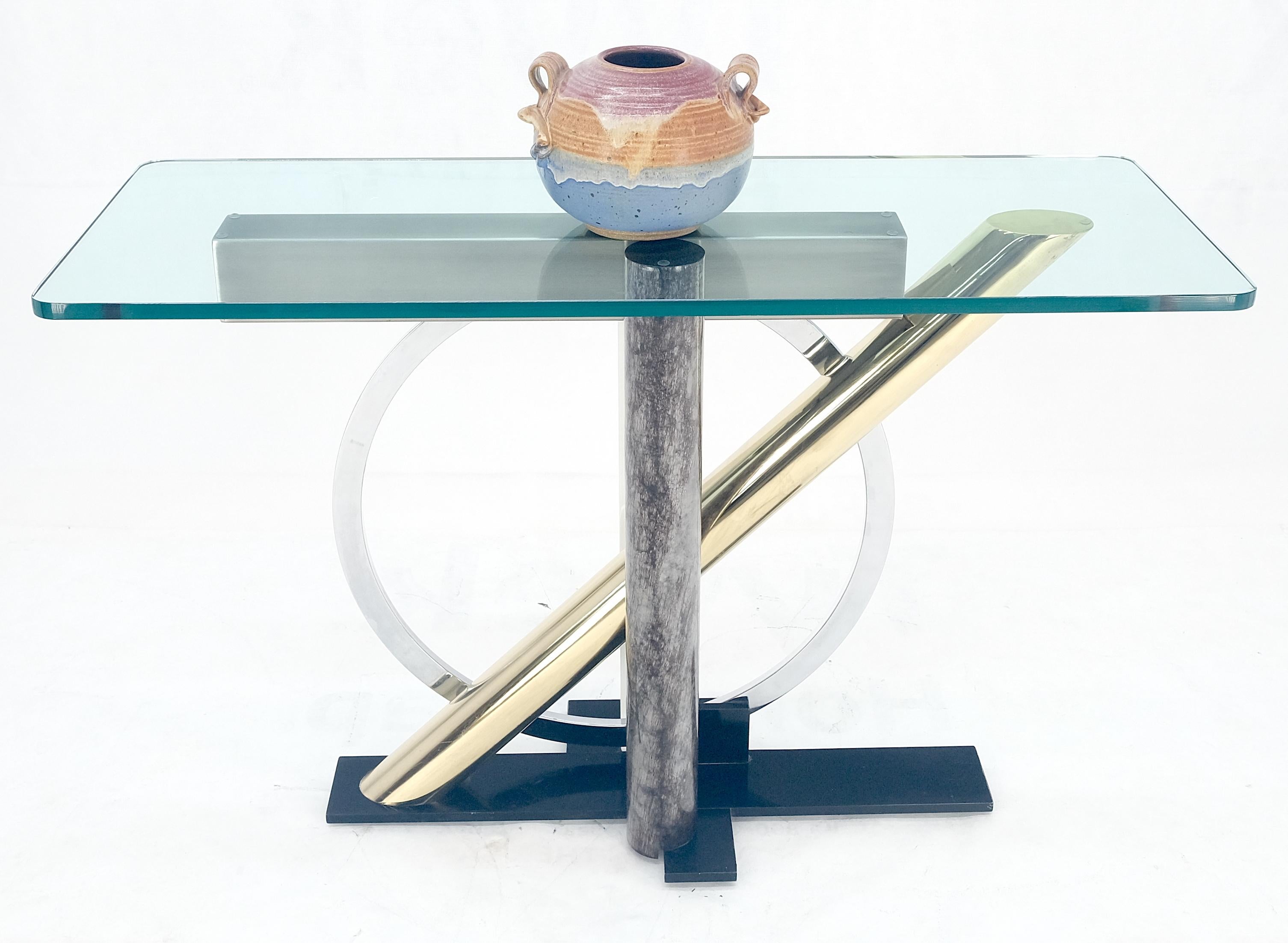 Brass Chrome Steel Sculpture Base Glass Top Rectangle Console Sofa Table MINT! 2