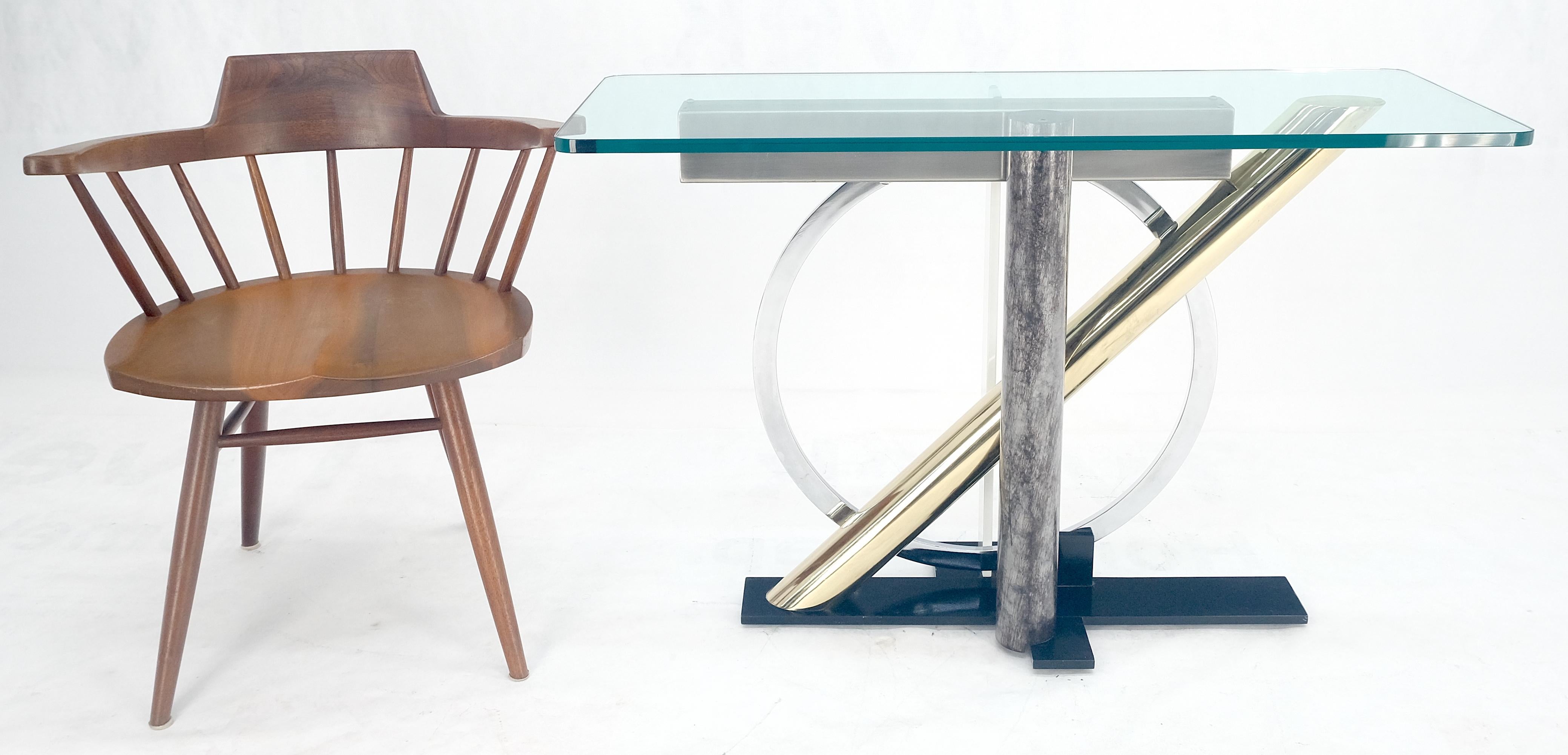 Brass Chrome Steel Sculpture Base Glass Top Rectangle Console Sofa Table MINT! 3