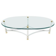Mesa de centro ovalada de latón cromado con tapa de cristal grueso de 3/4" Mid Century Modern Coffee Center Table