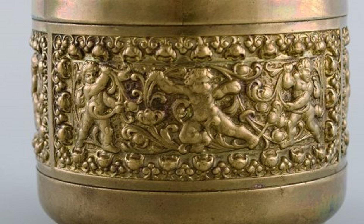 Unknown Brass Cigarette Container with Renaissance Ornamentation, Mid-20th Century For Sale