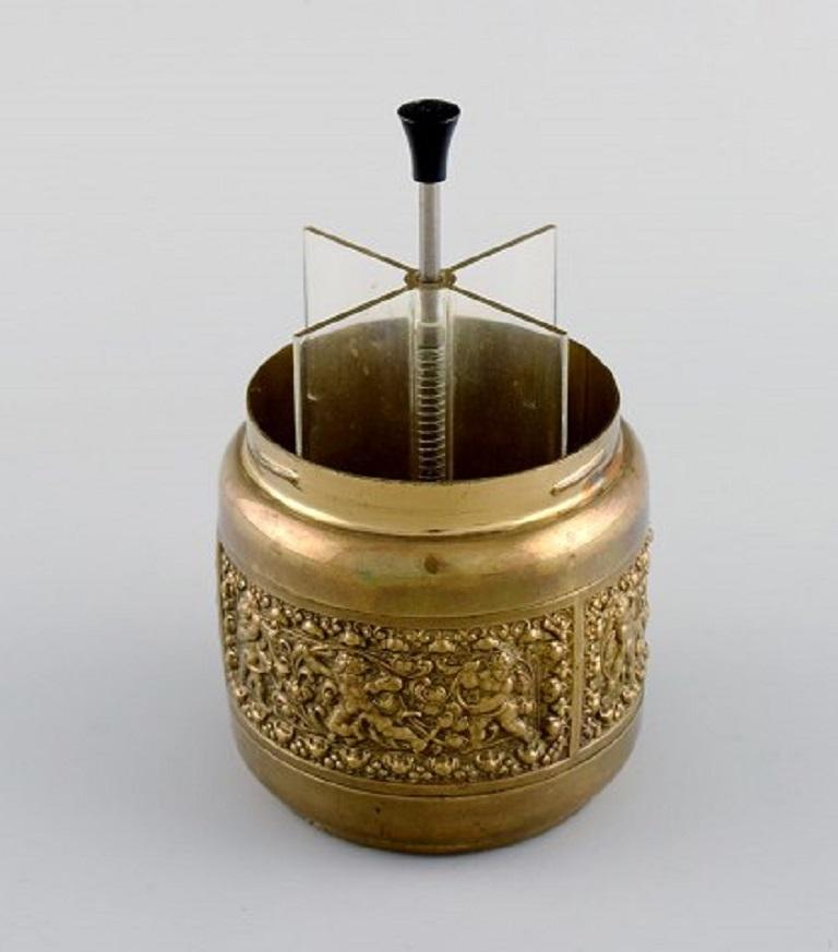Embossed Brass Cigarette Container with Renaissance Ornamentation, Mid-20th Century For Sale