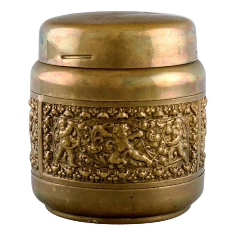 Brass Cigarette Container with Renaissance Ornamentation, Mid-20th Century