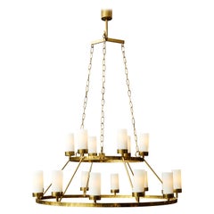 Brass Circular Chandelier with Eighteen Lights Hanged by Chains