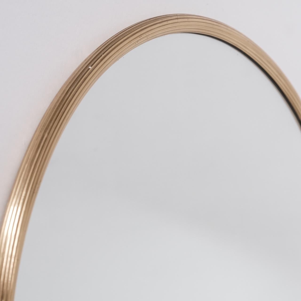 Brass Circular Midcentury Danish Mirror In Good Condition For Sale In London, GB