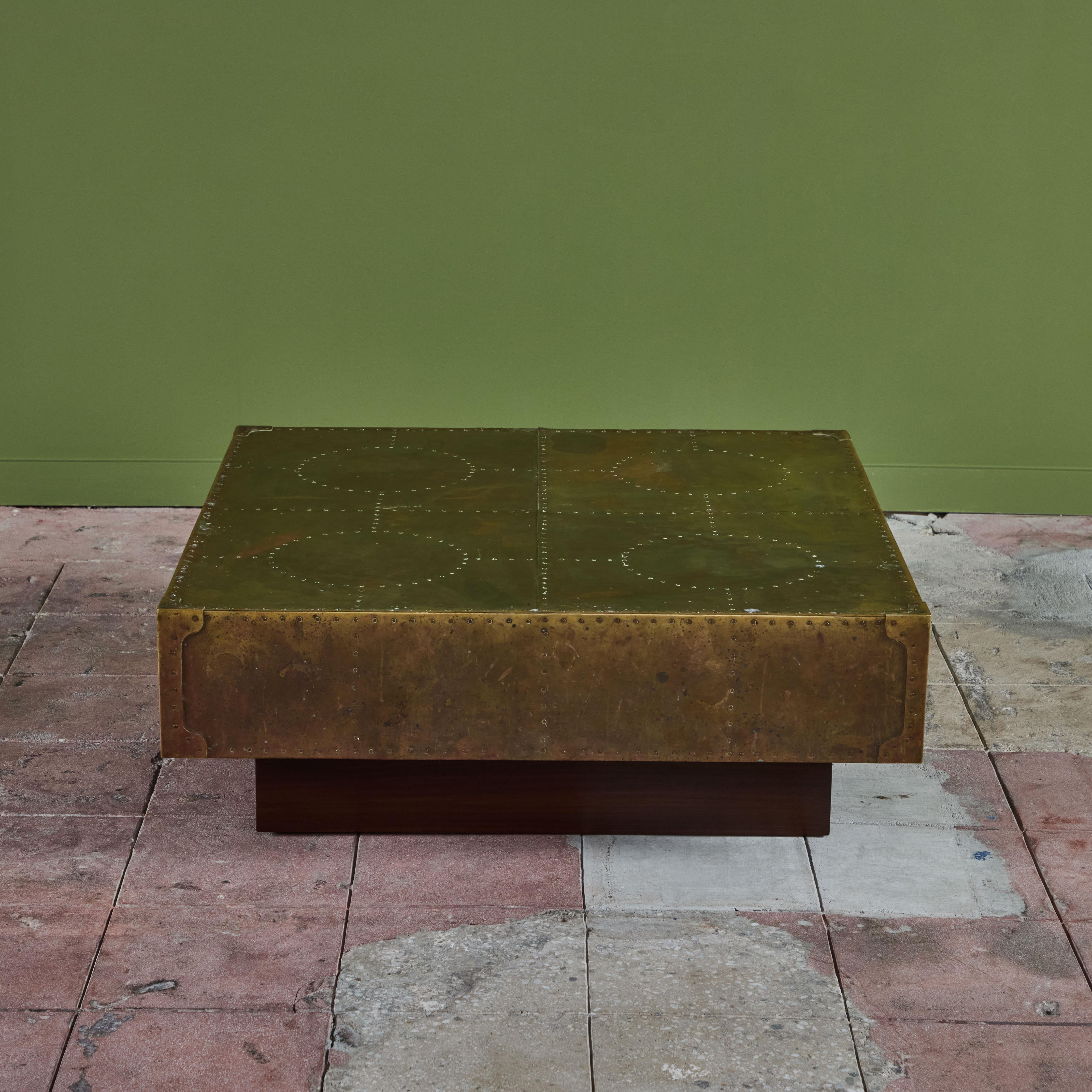 Brass Clad Coffee Table on Wood Plinth Base 4