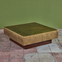 Brass Clad Coffee Table on Wood Plinth Base