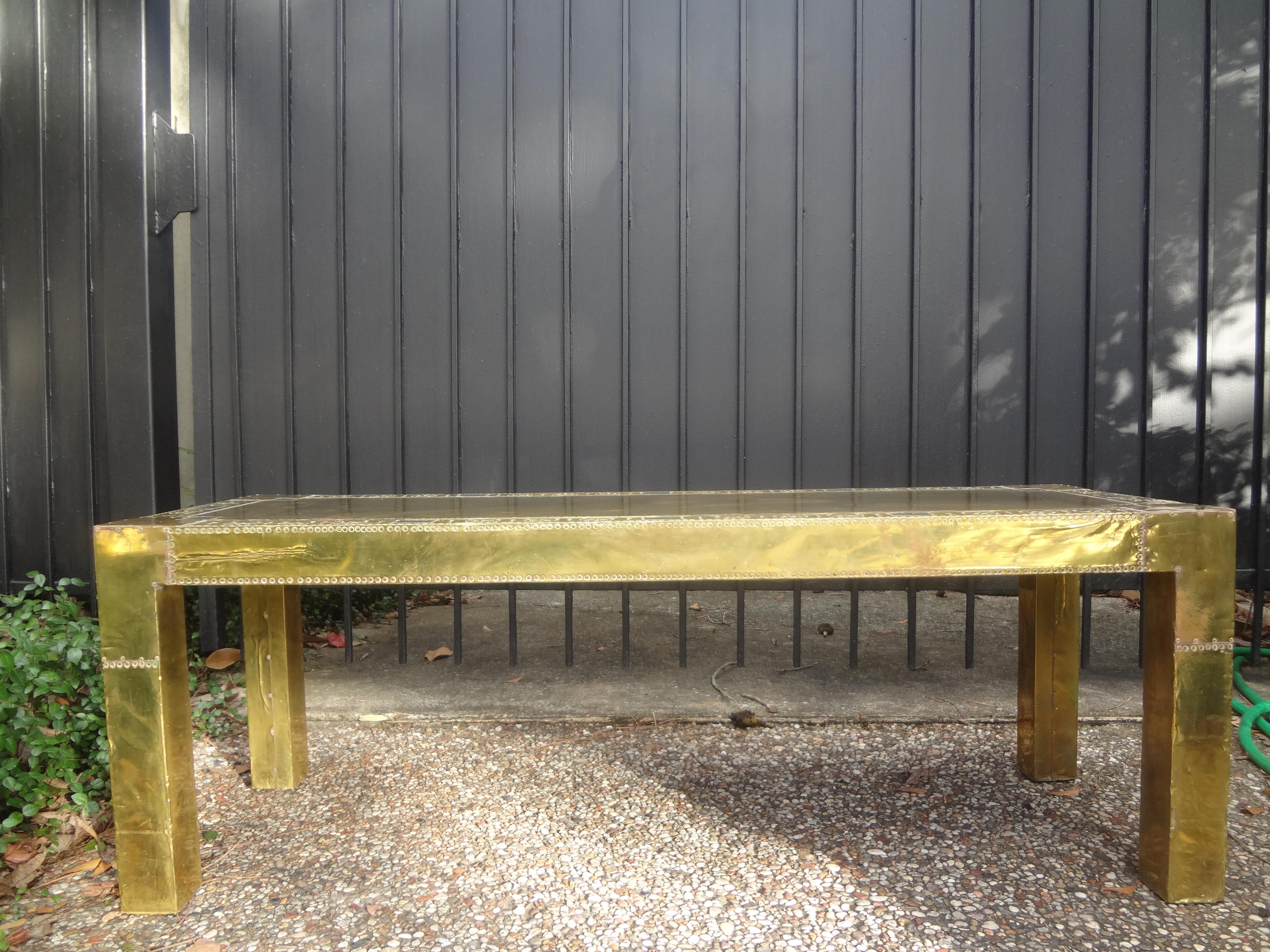 Hollywood Regency Brass Clad Coffee Table Or Bench By R. Dubarry For Sale