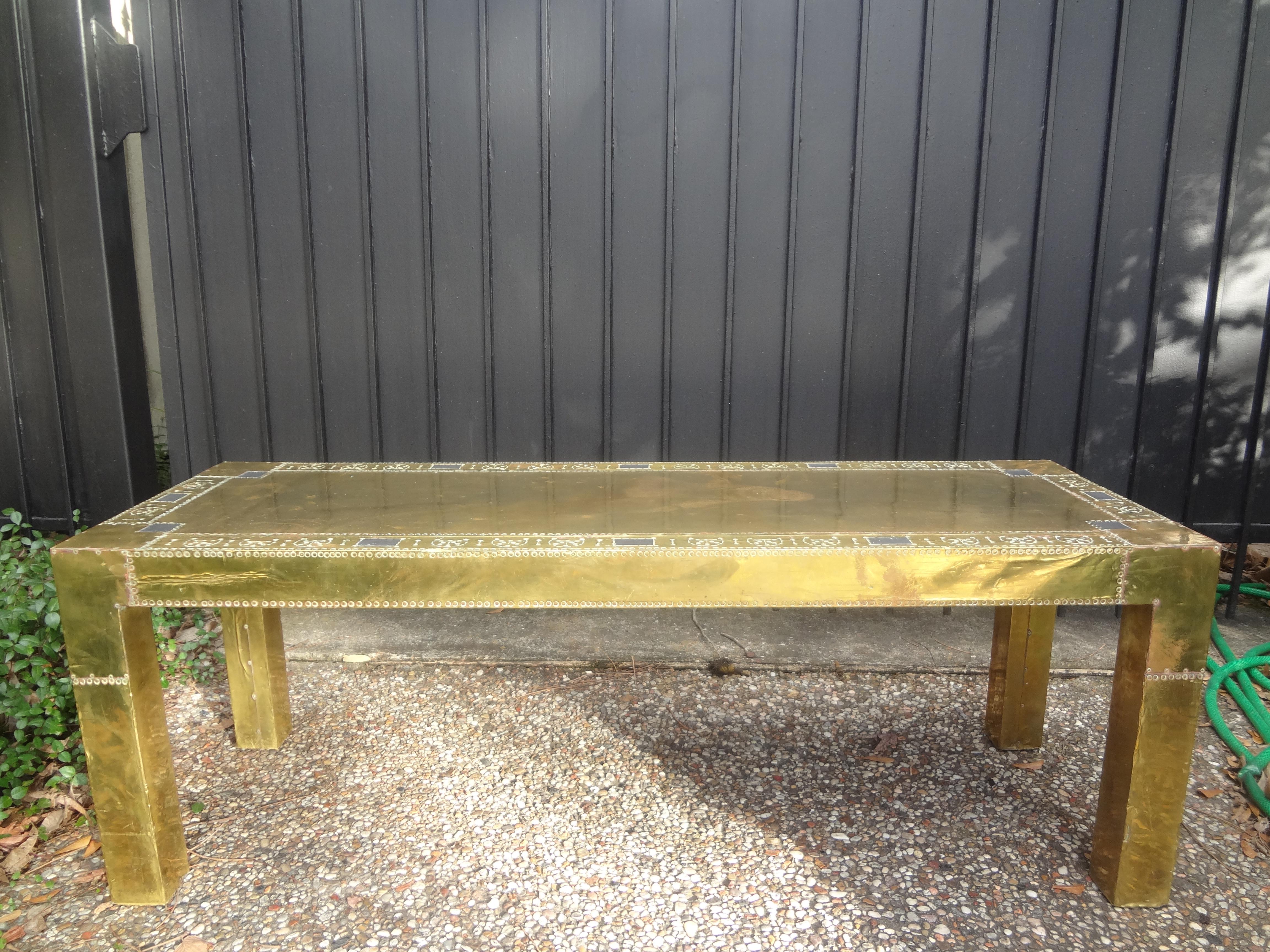 Spanish Brass Clad Coffee Table Or Bench By R. Dubarry For Sale