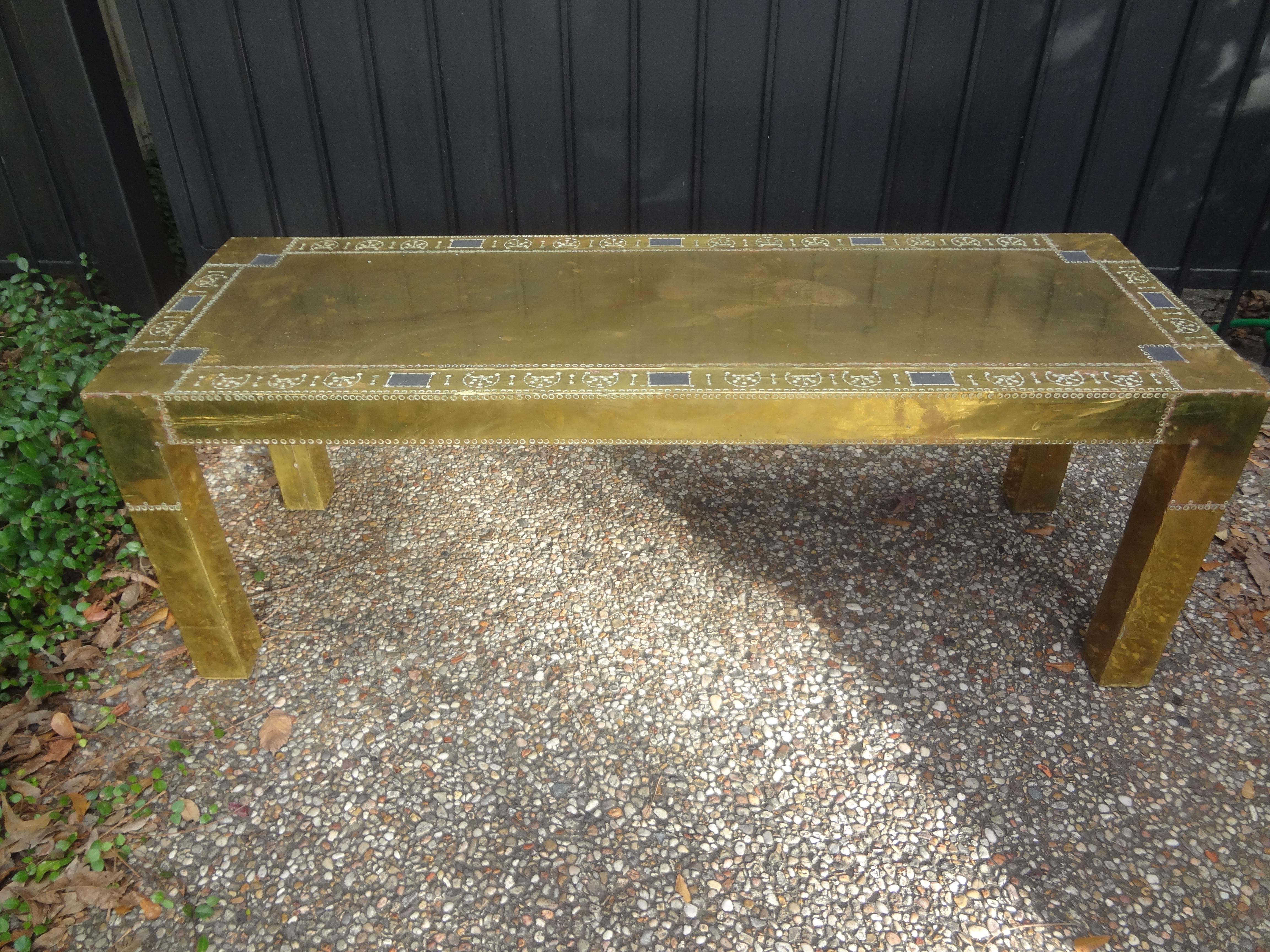 Brass Clad Coffee Table Or Bench By R. Dubarry In Good Condition For Sale In Houston, TX