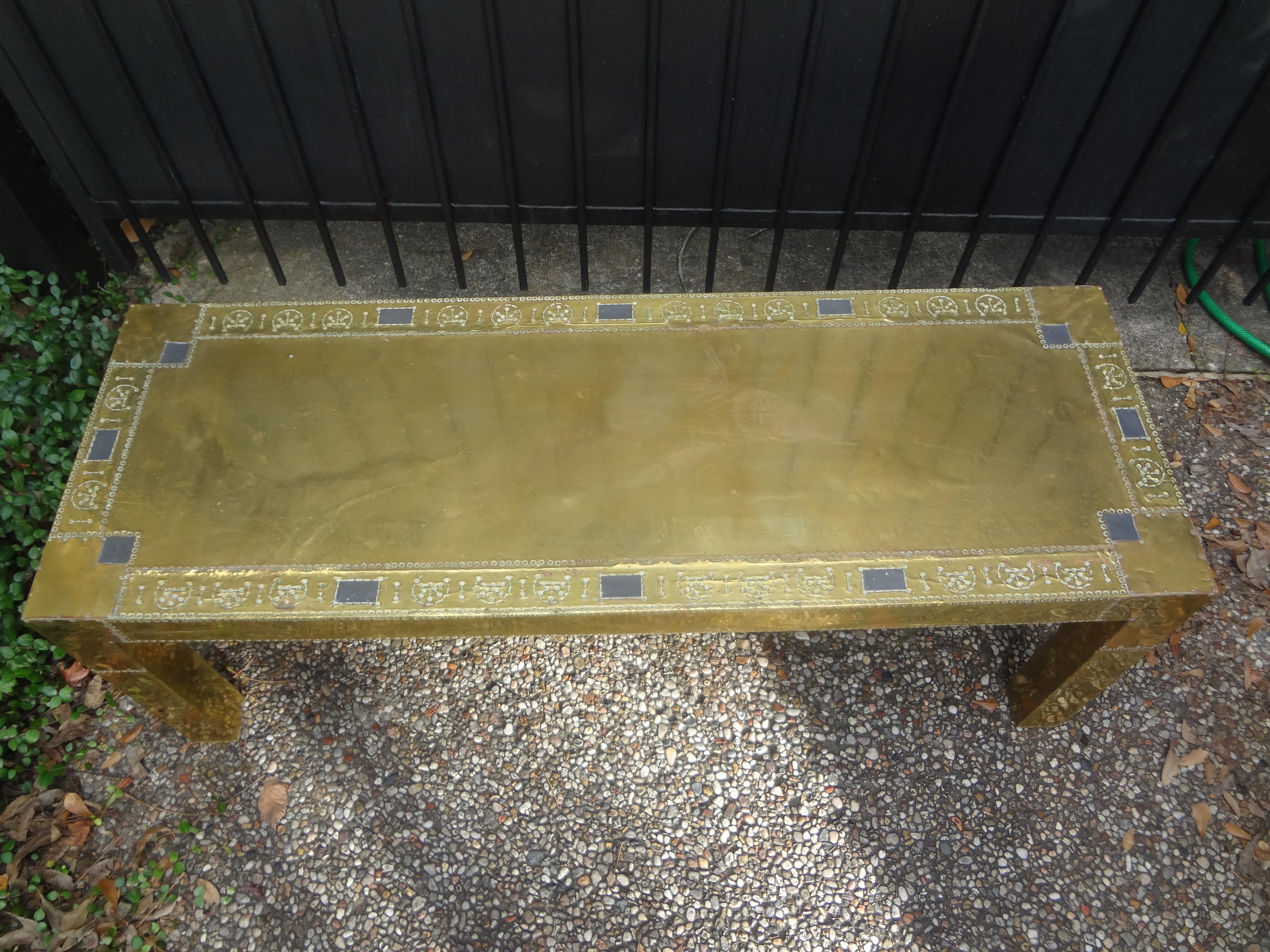 Late 20th Century Brass Clad Coffee Table Or Bench By R. Dubarry For Sale